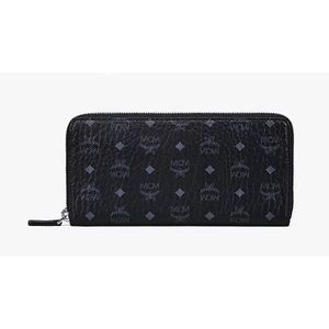 MCM Black Zip Around Wallet in Visetos Original